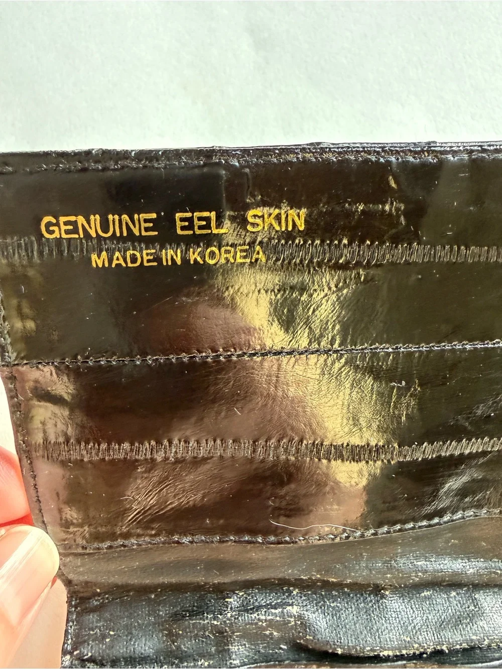 Vintage Black Glossy Eel Leather Long Wallet